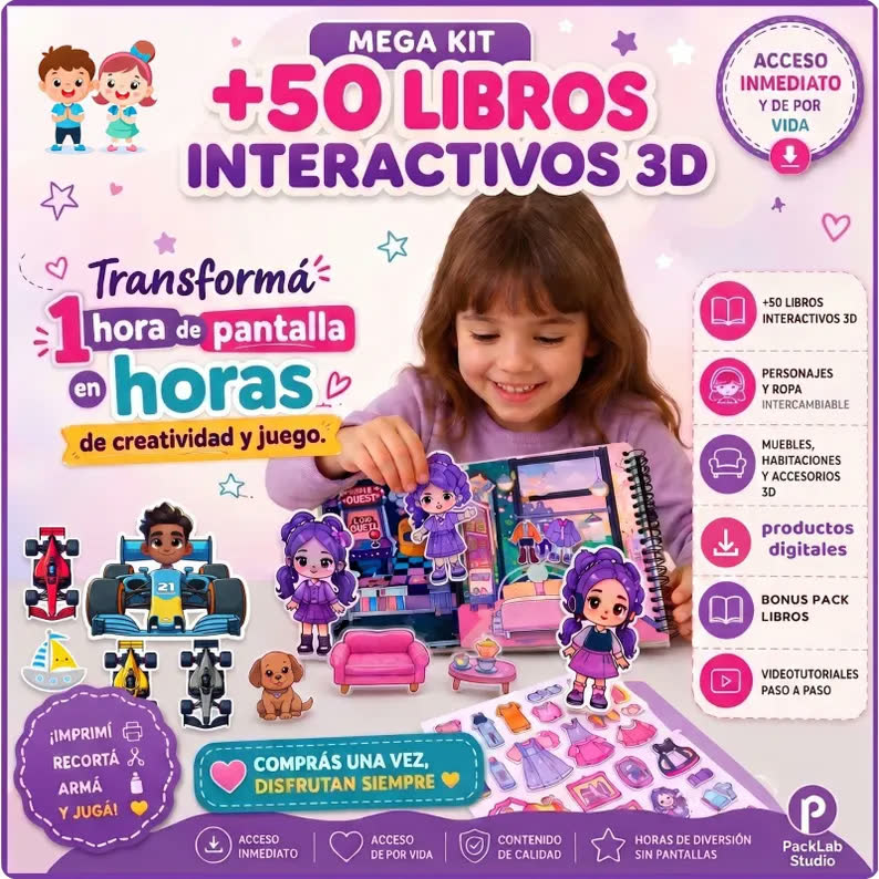 Mega Kit con más de 50 libros y actividades 3D para imprimir, recortar, armar y jugar